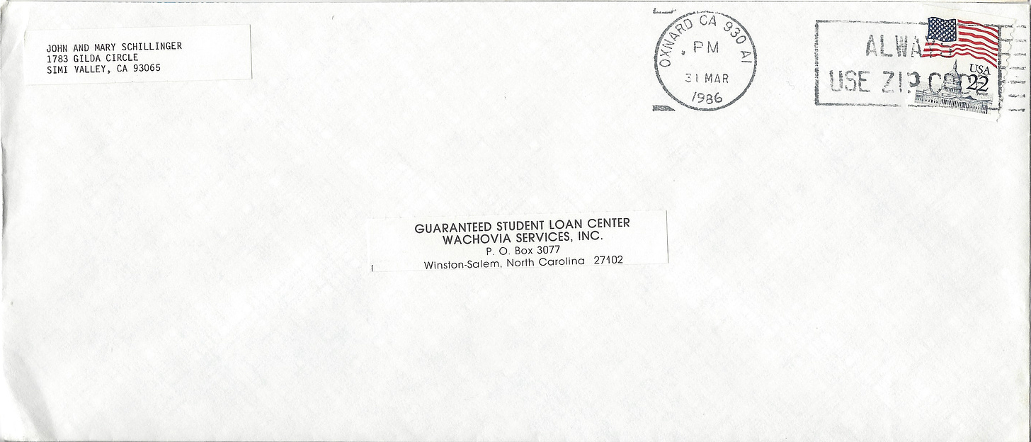 1986 cover with stamp paying 22 cent rate