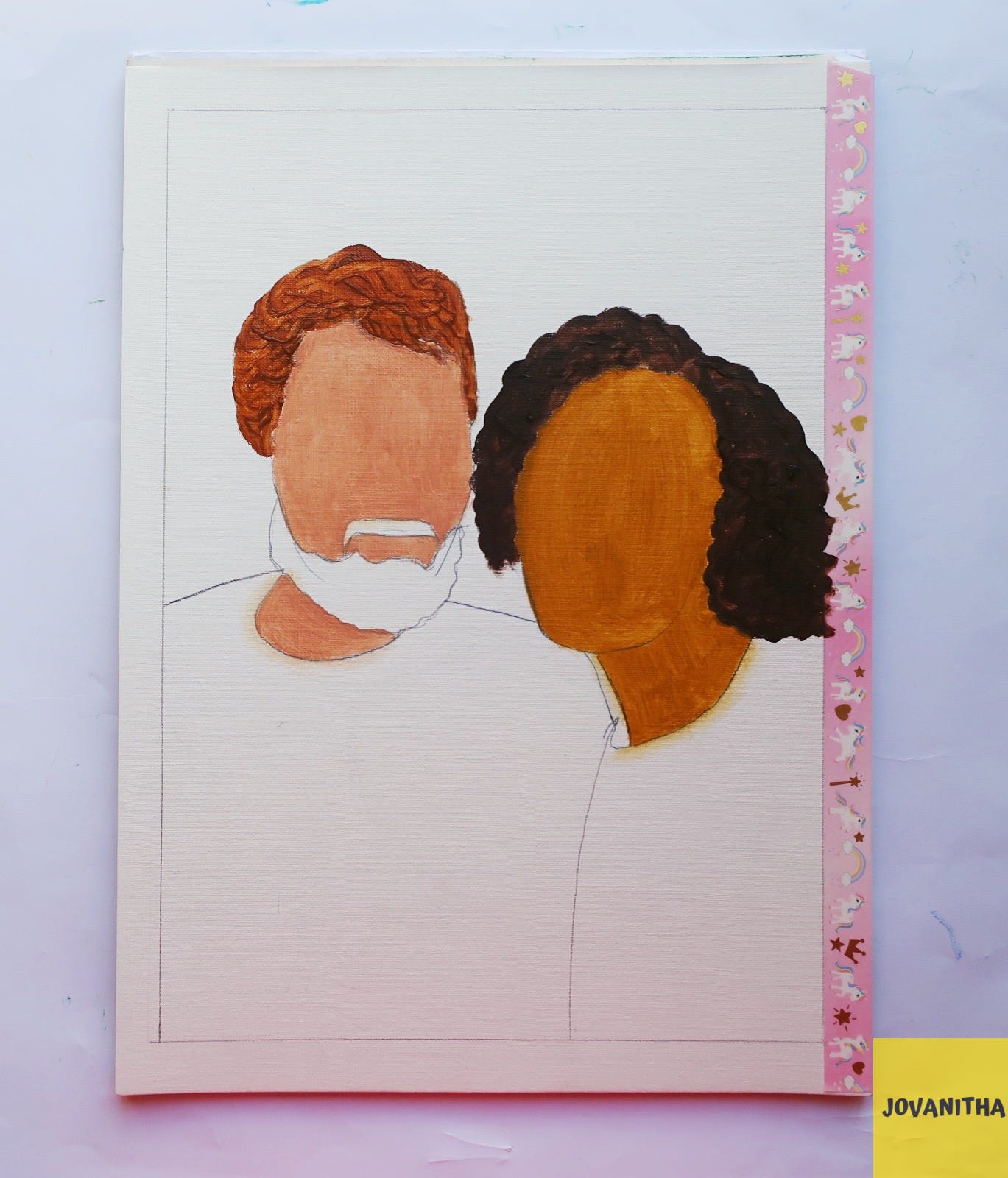 An oil painting of a red headed man and a brown girl