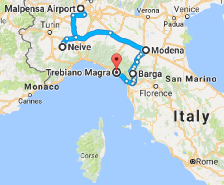 Our route through Italy (so far)