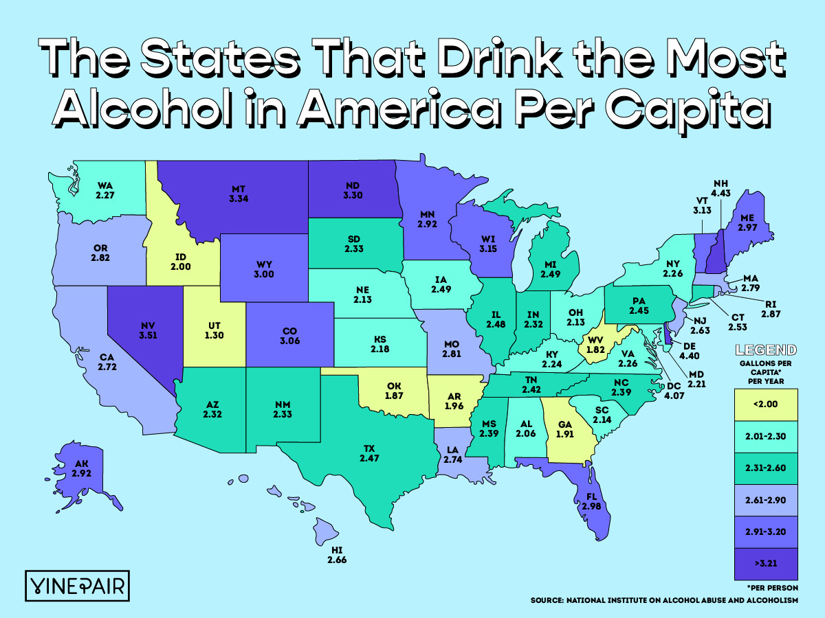 The States That Drink The Most Alcohol Per Capita (2023) {MAP}