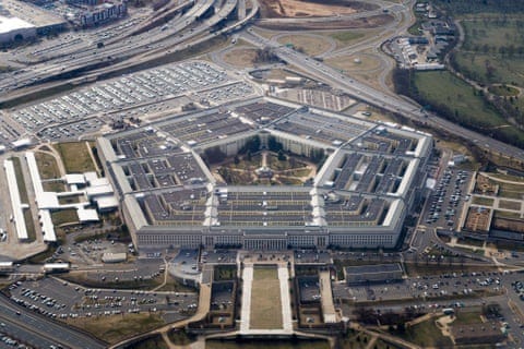 aerial view of grey pentagonal building