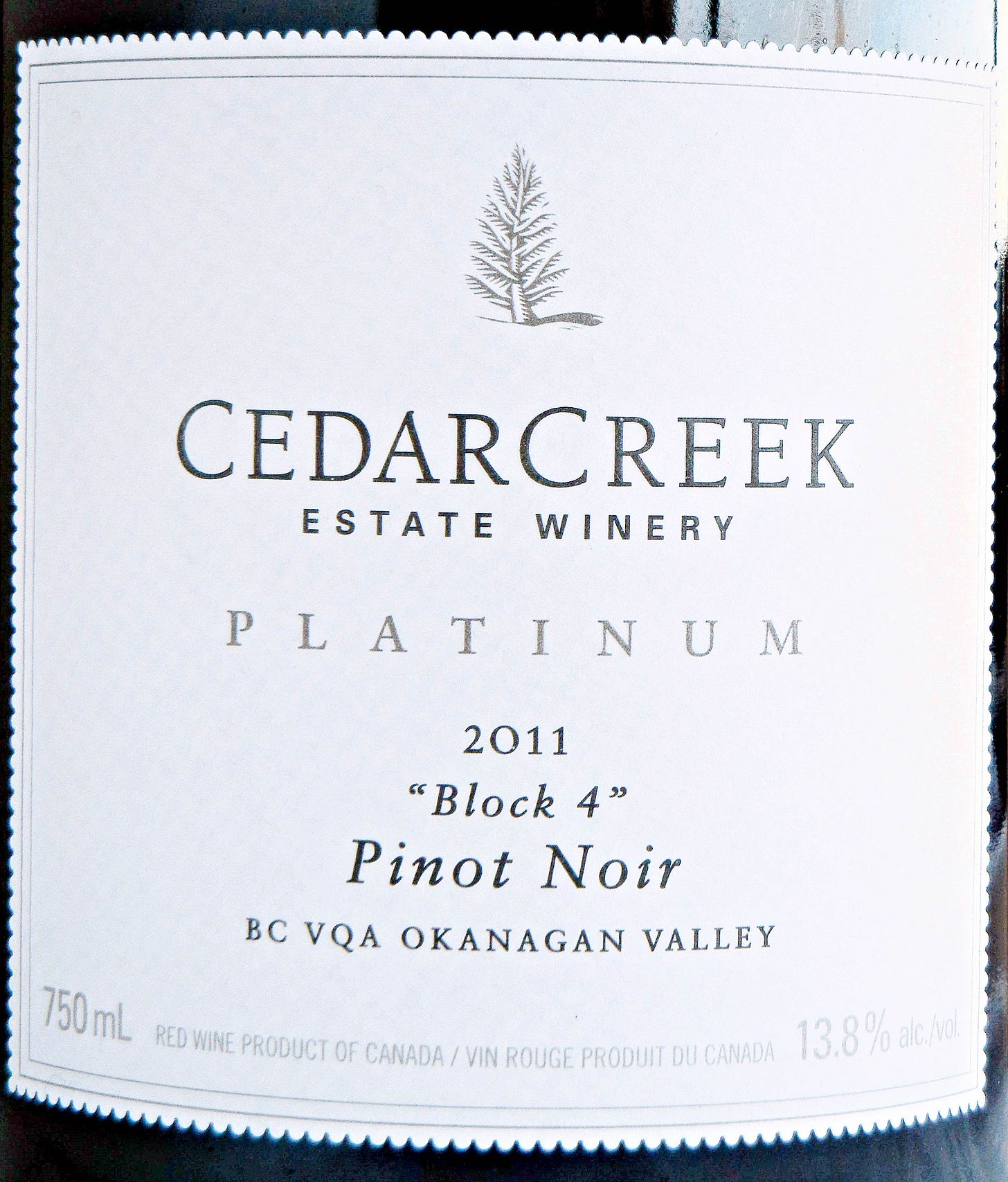 Cedar Creek Platinum Block 4 Pinot Noir 2011 Label - BC Pinot Noir Tasting Review 17