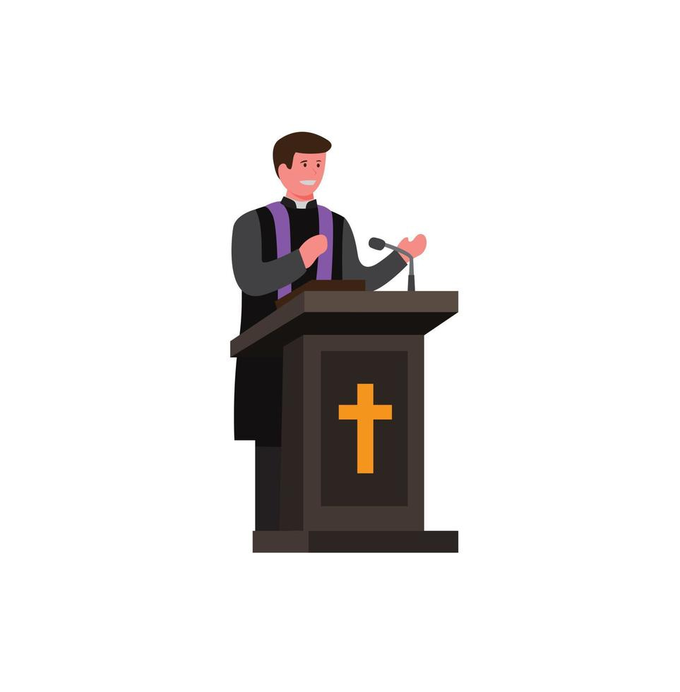 pastor, priest, preacher speaking in podium with bible, cartoon flat  illustration vector isolated in white background 4596040 Vector Art at  Vecteezy