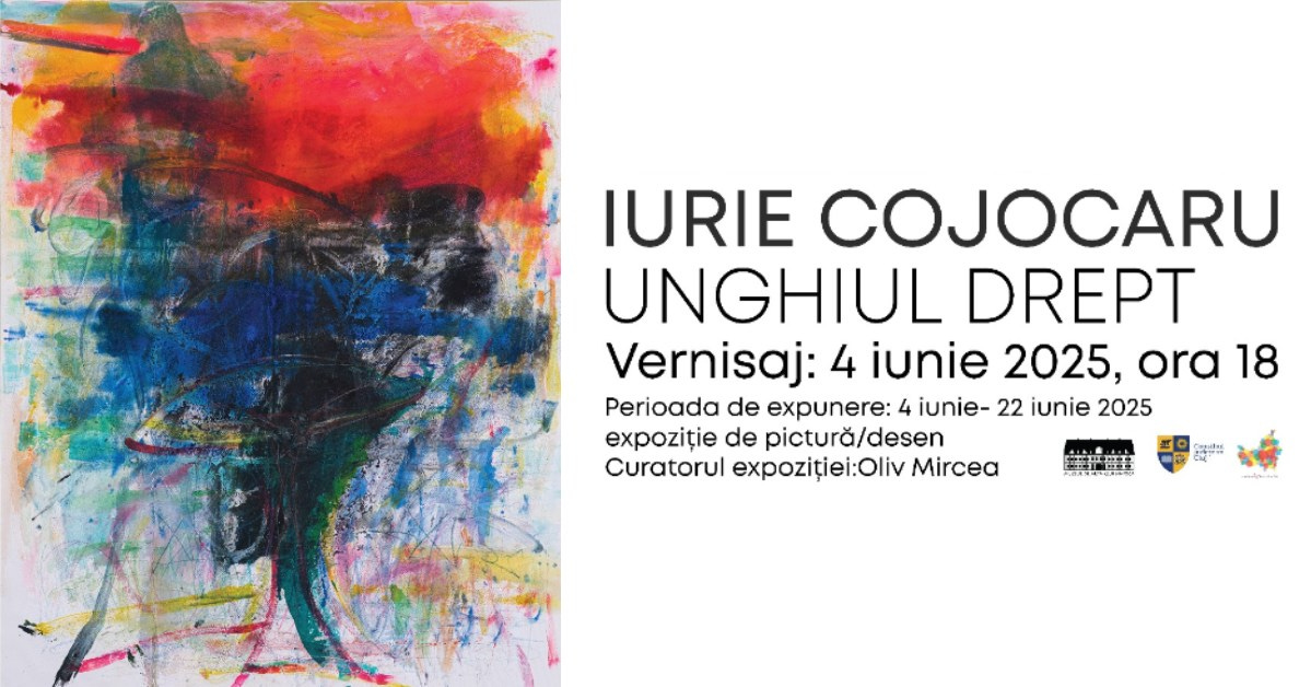 May be an illustration of text that says "IURIE COJOCARU UNGHIUL DREPT Vernisaj: 4 iunie 2025, ora 18 18 Perioada de expunere: 4 iunie- 22 iunie 2025 expoziție de pictură/desen Curatorul expoziției:Oliv Mircea .行一工 መ"