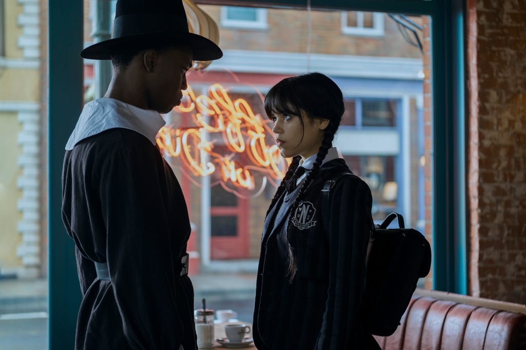 Jenna Ortega and Iman Marson in a scene from "Wednesday"