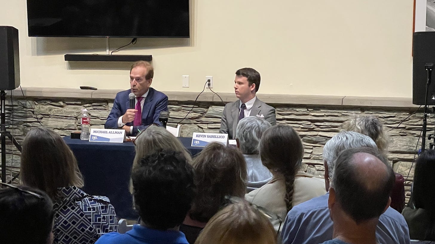 Incumbent Mike Allman, left, and challenger Kevin Sabellico participated in a candidate’s forum on Monday in Del Mar for the Area 4 seat on the San Dieguito Union High School District Board of Trustees. Steve Puterski photo