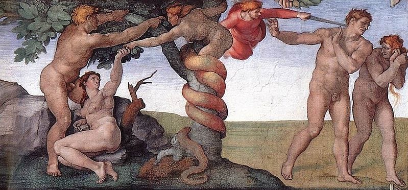 The Fall, Michelangelo, Public domain, via Wikimedia Commons