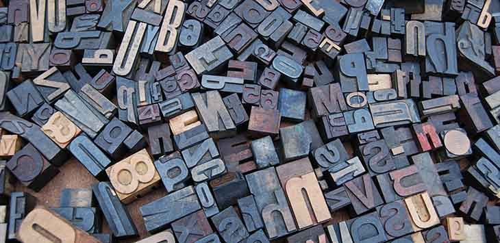 Photo of movable type from a printing press.