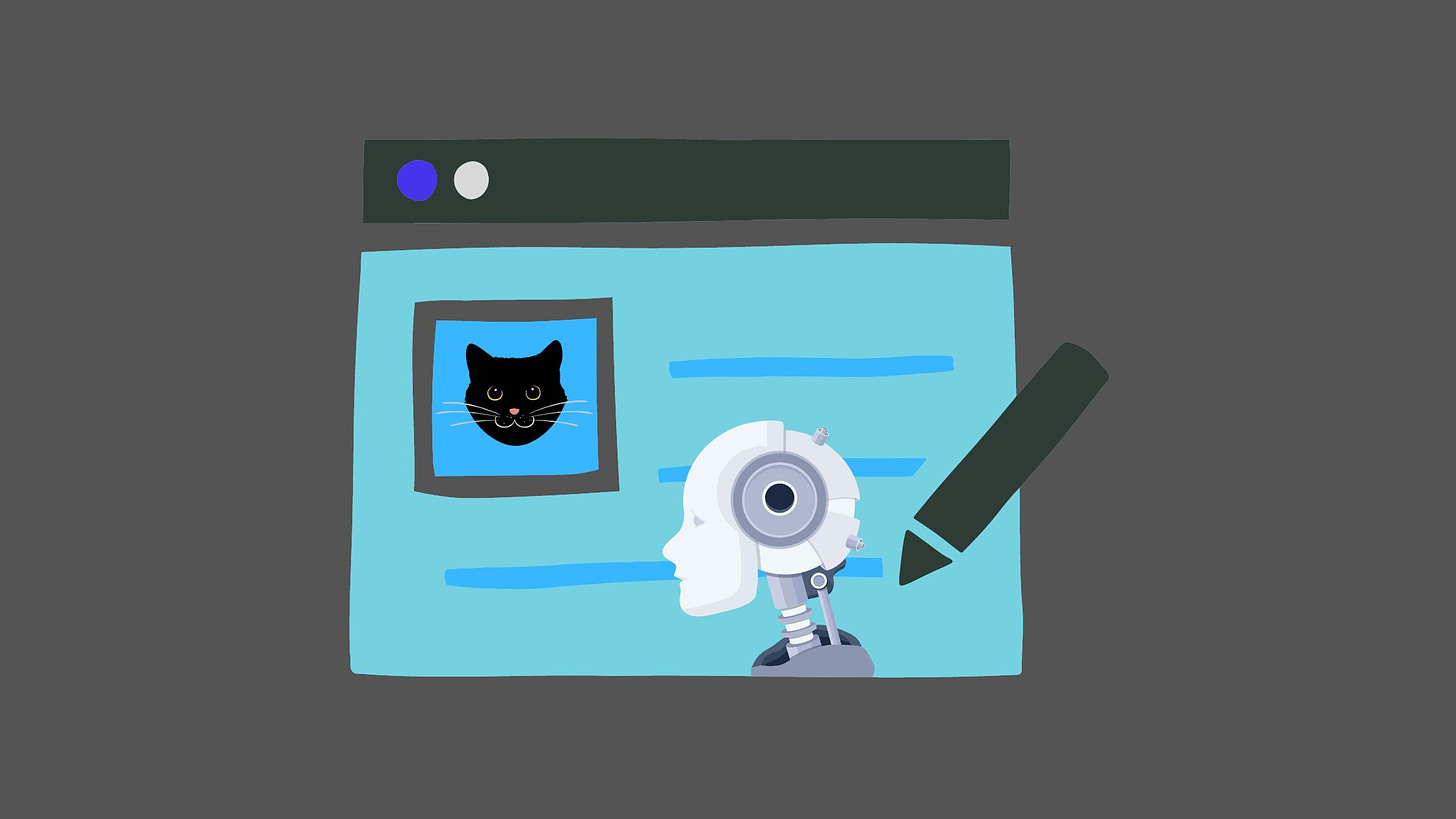 Image of cat face and robot inside website interface