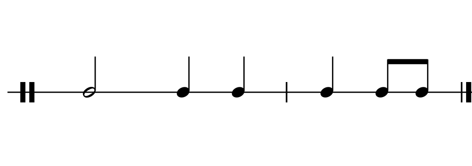 Figure 1. Rhythm usually has no place in the discussion of harmony—let's change that for the time being. The half and quarter note relation and the quarter and eighth note relation represent a lived 2:1 relation.