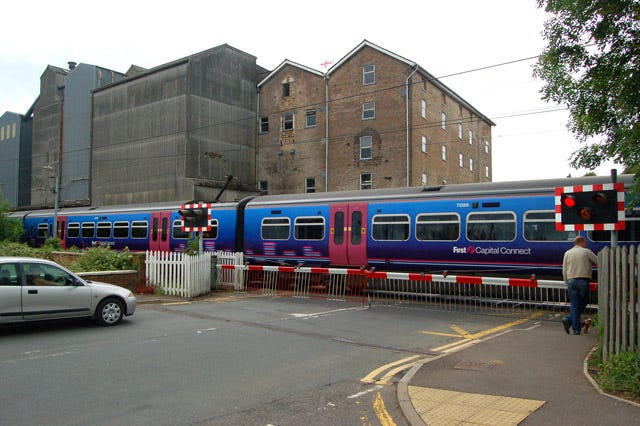 Train on level crossing, Downham Market