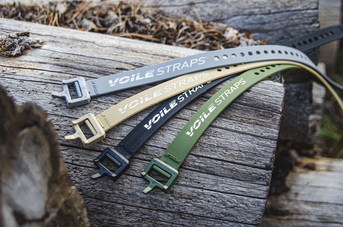 Grey, Tan, Black, and Olive Green Nylon Fastener 32” Voile Straps 