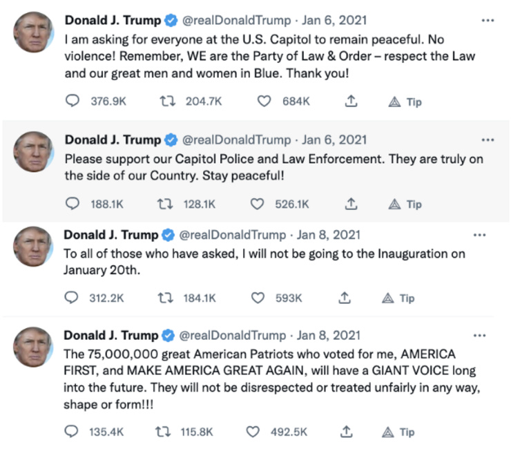 Trump's final tweets are once again visible