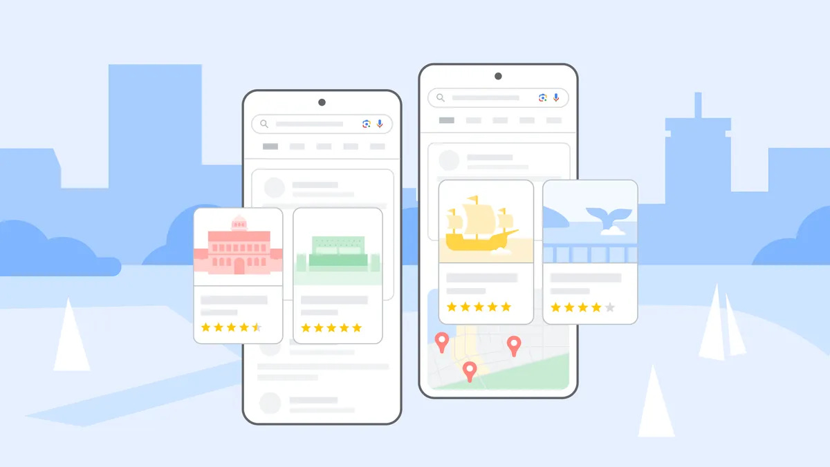 Examples of Travel Feeds in Search Ads that include feed data such as ratings and images