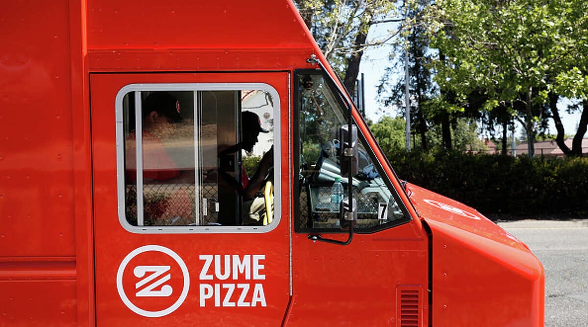 A Zume Pizza truck is parked along El Camino Real in Palo Alto on April 17, 2018. Zume Pizza used robotic pizza-makers and smart ovens inside a truck to deliver cooked-to-order pizzas to customers. 
