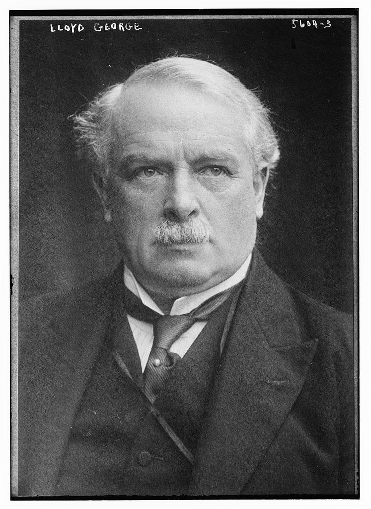 A photo of David Lloyd George. He looks like he's thinking about producing more munitions, or lunch.