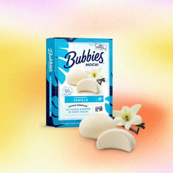 A box of Bubbies mochi ice cream on a gradient background
