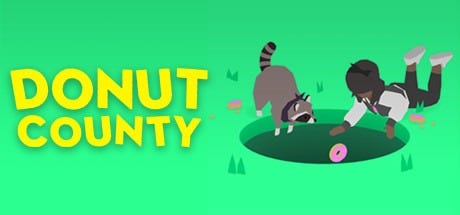 Donut Country key art: BK and Mia are falling towards a hole. The game's title is in bright yellow on a green background.