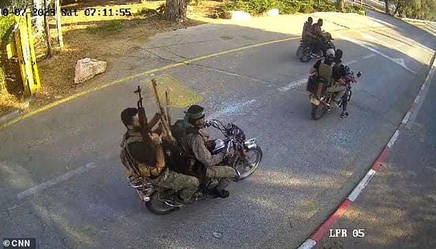 A screenshot from a video, verified by CNN , reveals the chilling moment Hamas butchers arrived in kibbutz Be'eri, where they murdered at least 100 people