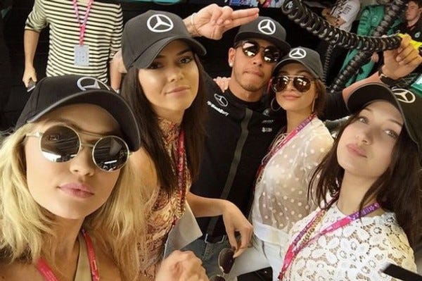 kendall jenner with gigi hadid at formula one grand prix 2015