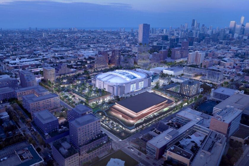 Rendering of the proposed $7 billion mixed-use development that would surround the United Center. If approved, the 10-year project — called The 1901 Project — would start in spring 2025. 