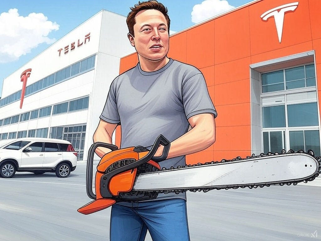 Elon Musk mit Kettensäge - Comic