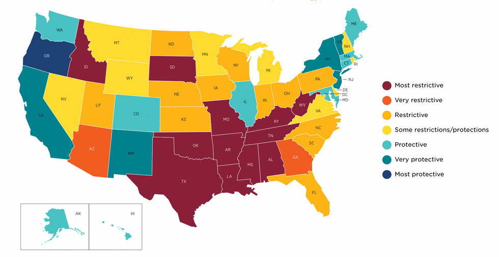 Map of abortion restrictions in the US