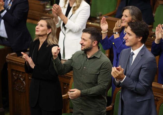 Ukrainian President Volodymyr Zelenskyy and Prime Minister Justin Trudeau recognize Yaroslav Hunka on Friday afternoon in the House of Commons. 