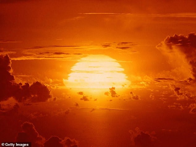 Apache test detonation on Enewetak Atoll in the Pacific Ocean, 8th July 1956, at the end of Operation Redwing a series of 17 nuclear tests from May to July 1956