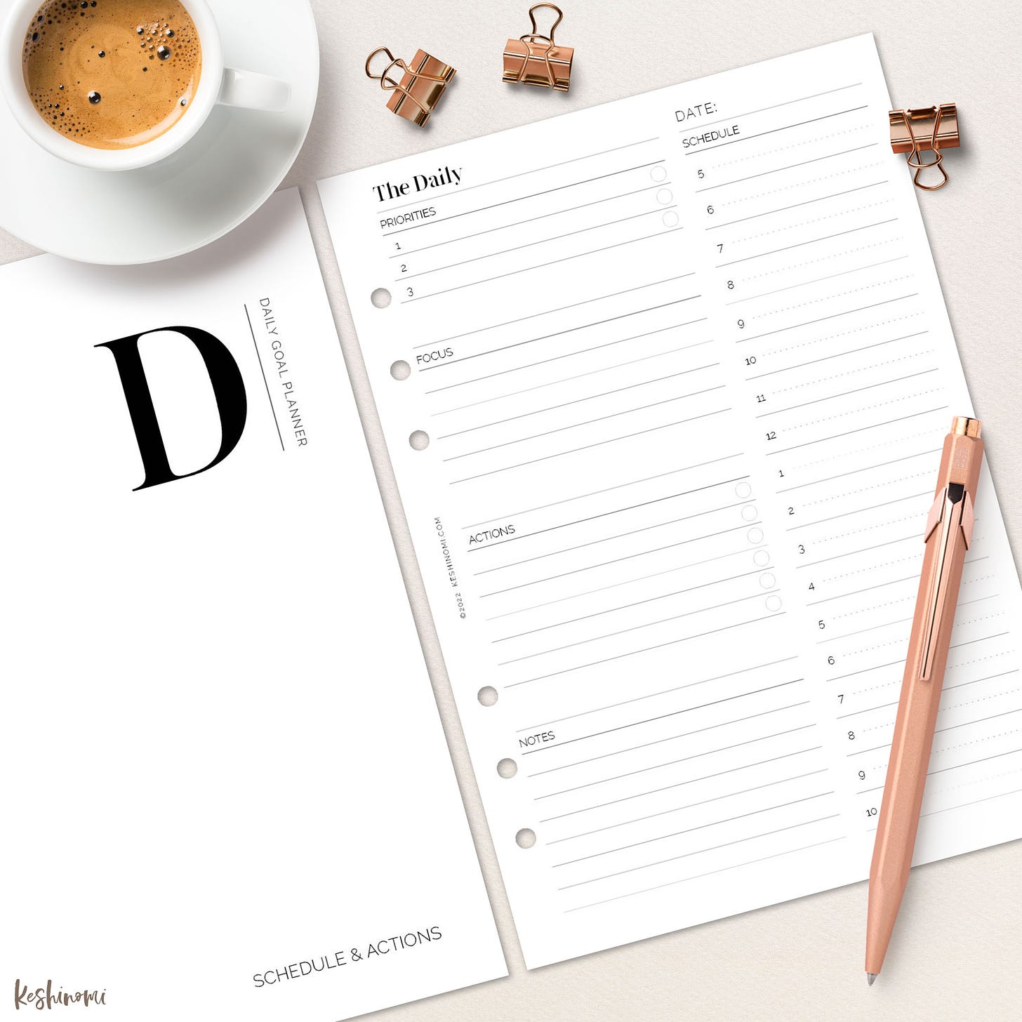 Undated Daily, printable planner insert for A5 or personal size planners