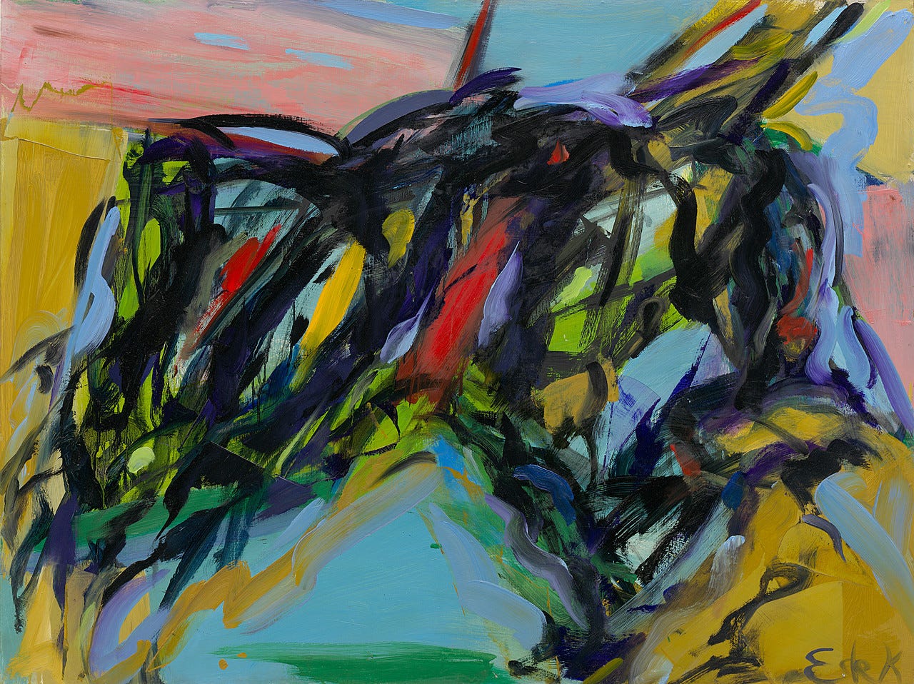 Elaine de Kooning, Juarez, 1958. Oil on Masonite, 35 3/4 x 47 7/8 inches (90.8 x 121.6 cm)