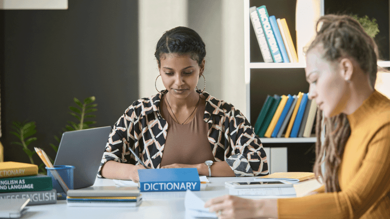 Students studying foreign languages at school