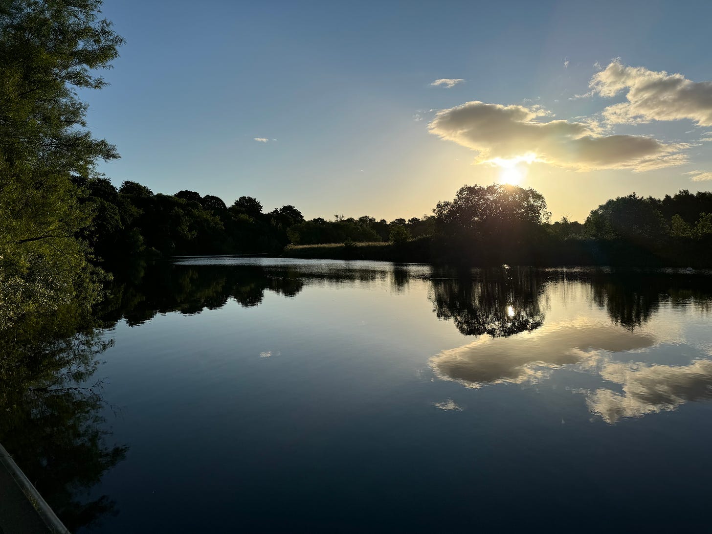 River at dawn, sun just coming up.