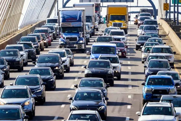 A traffic jam on Route 93 South in Boston on July 14, 2021. (Charles Krupa/AP Photo)