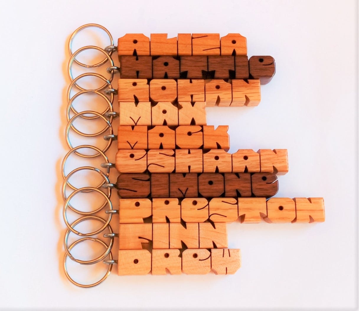 Cherry, Maple, Oak and Walnut Name Keychains