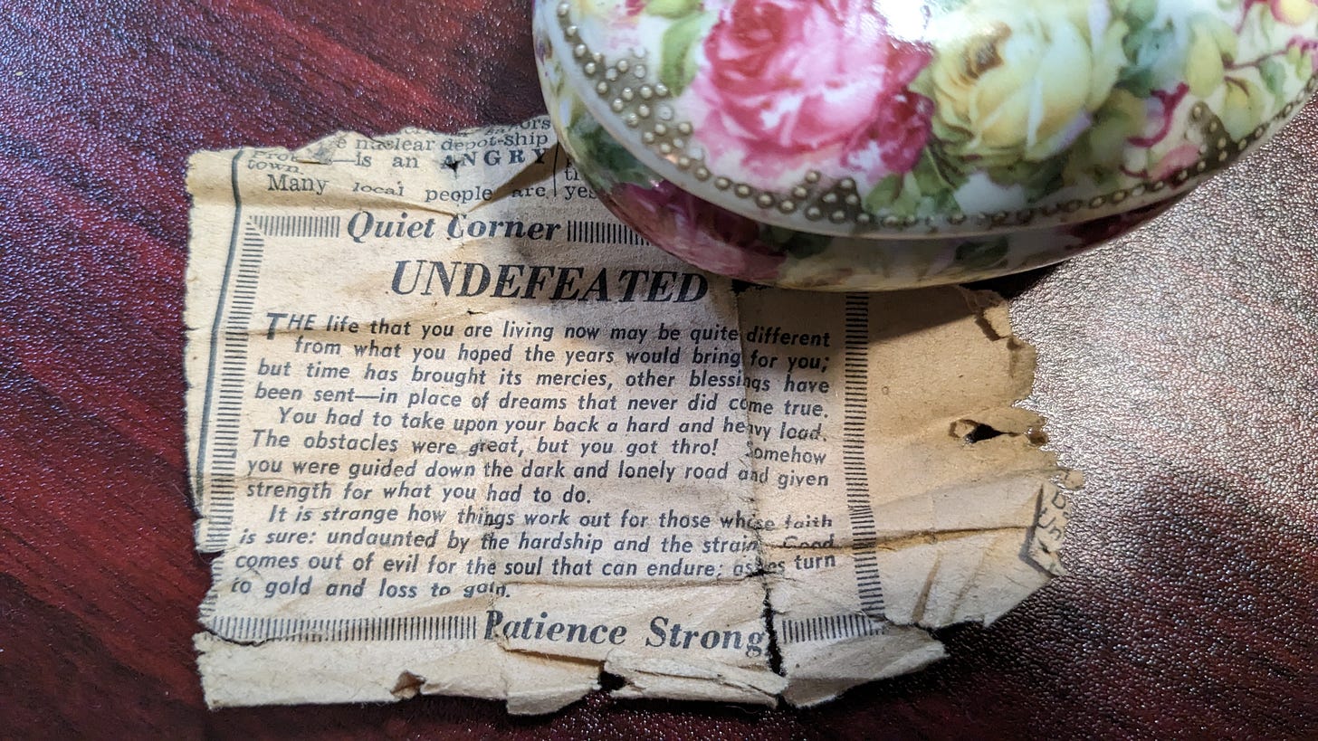 An old newspaper cutting found inside a porcelain box
