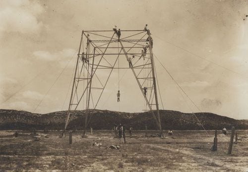 Building John R. Brinkley's radio tower, Villa Acuna, Mexico