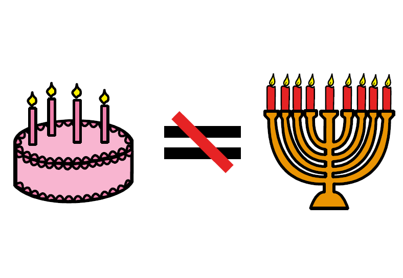 image symbol of birthday candles and Hanukkah candles with "not equal" sign