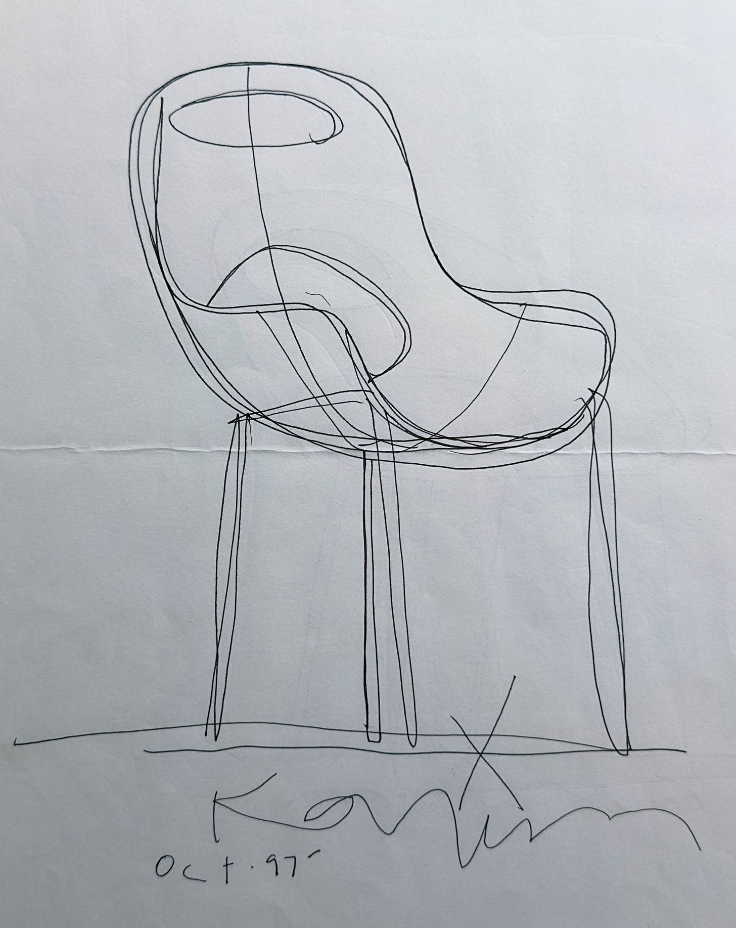 Karim Rashid, Sketch For Oh Chair, Ink on Paper, Framed 1997