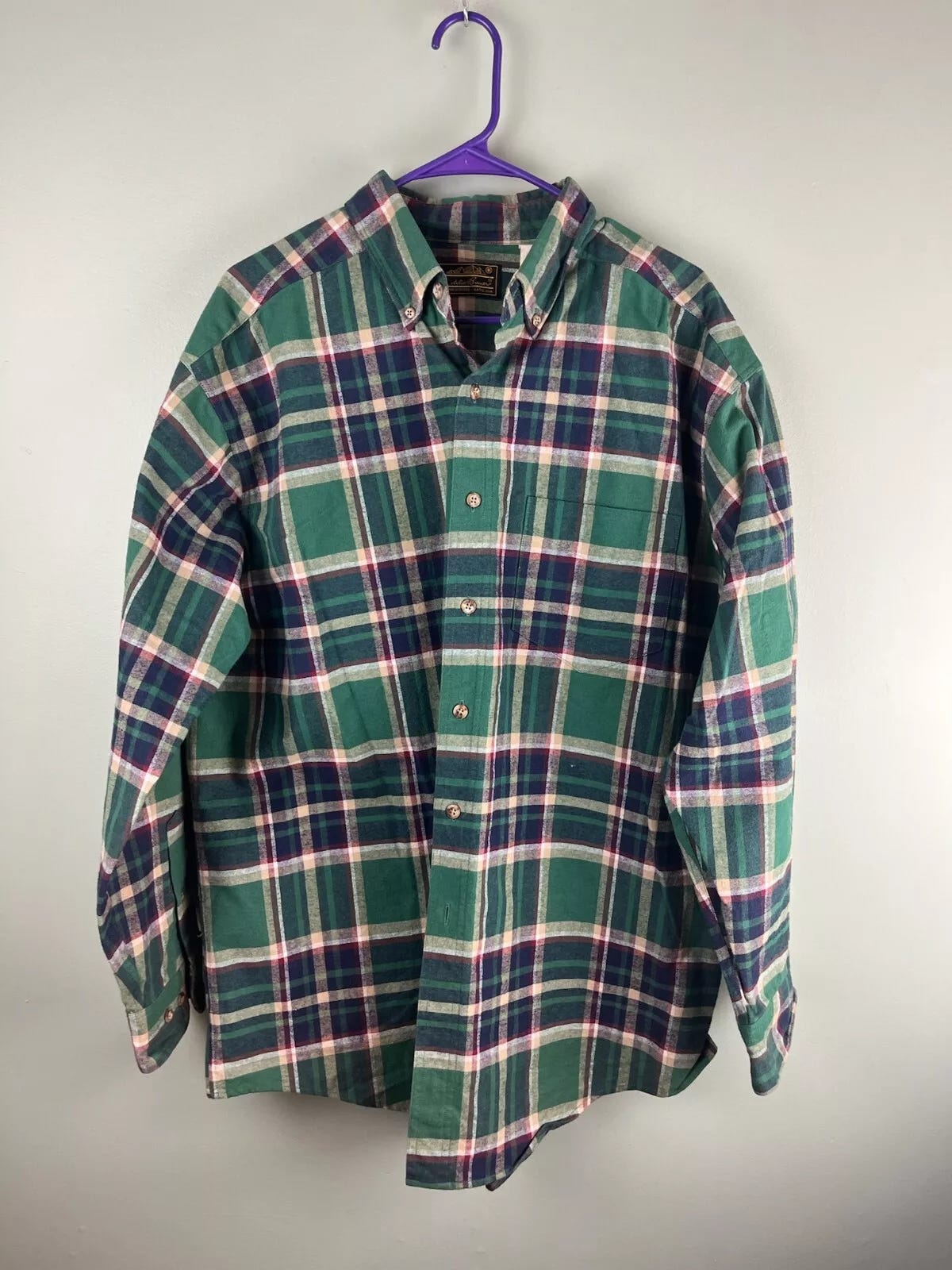 Vintage Eddie Bauer Men’s XL Green Blue Plaid Long Sleeve Button Down Flannel - Picture 1 of 7