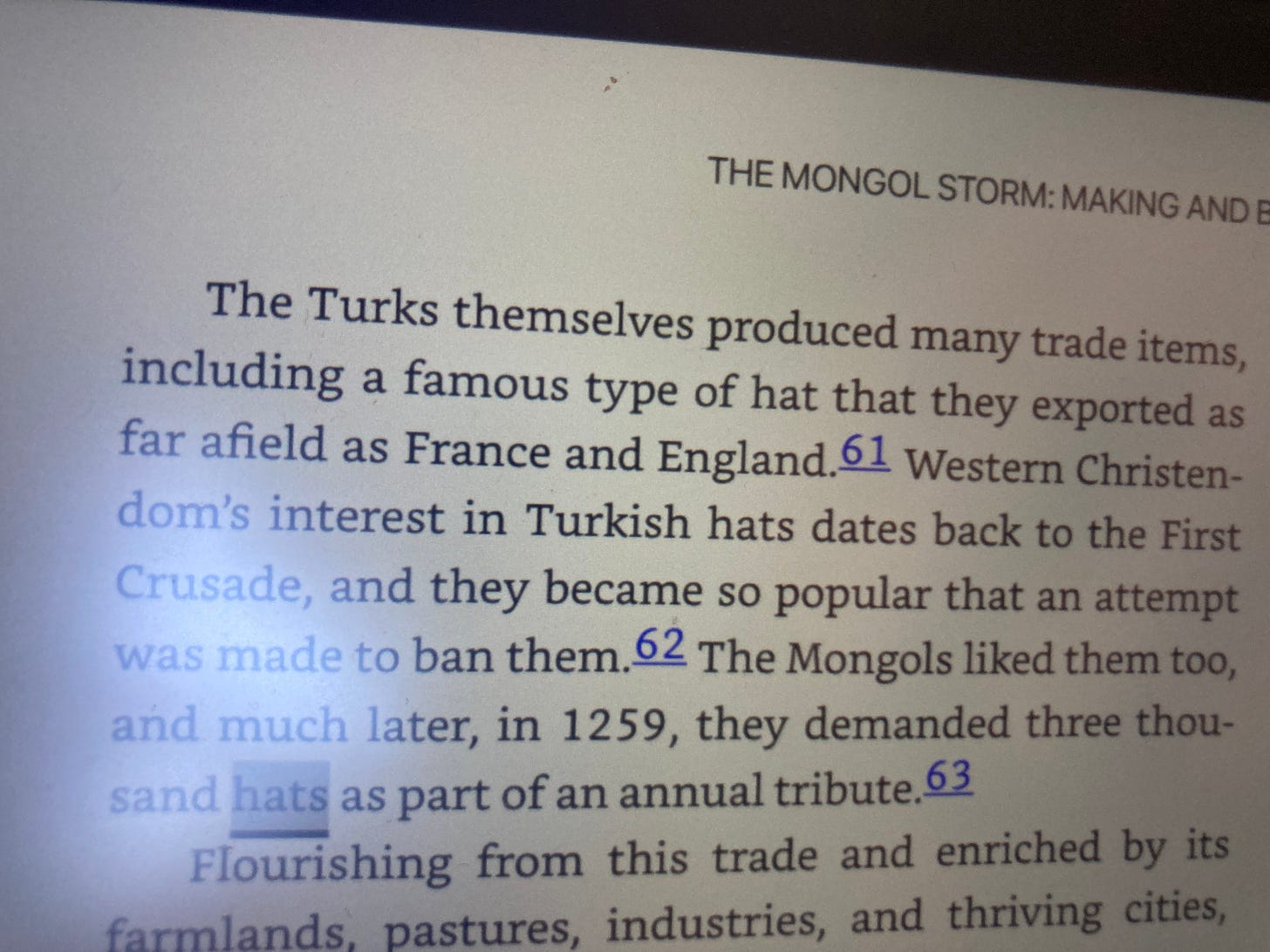 A screenshot of a paragraph from a book talking about Turkish hats. 