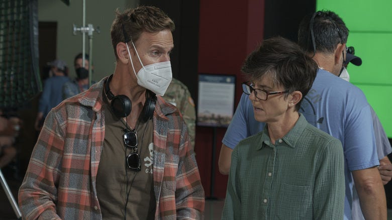 Christopher Landon and Tig Notaro on the set of We Have A Ghost