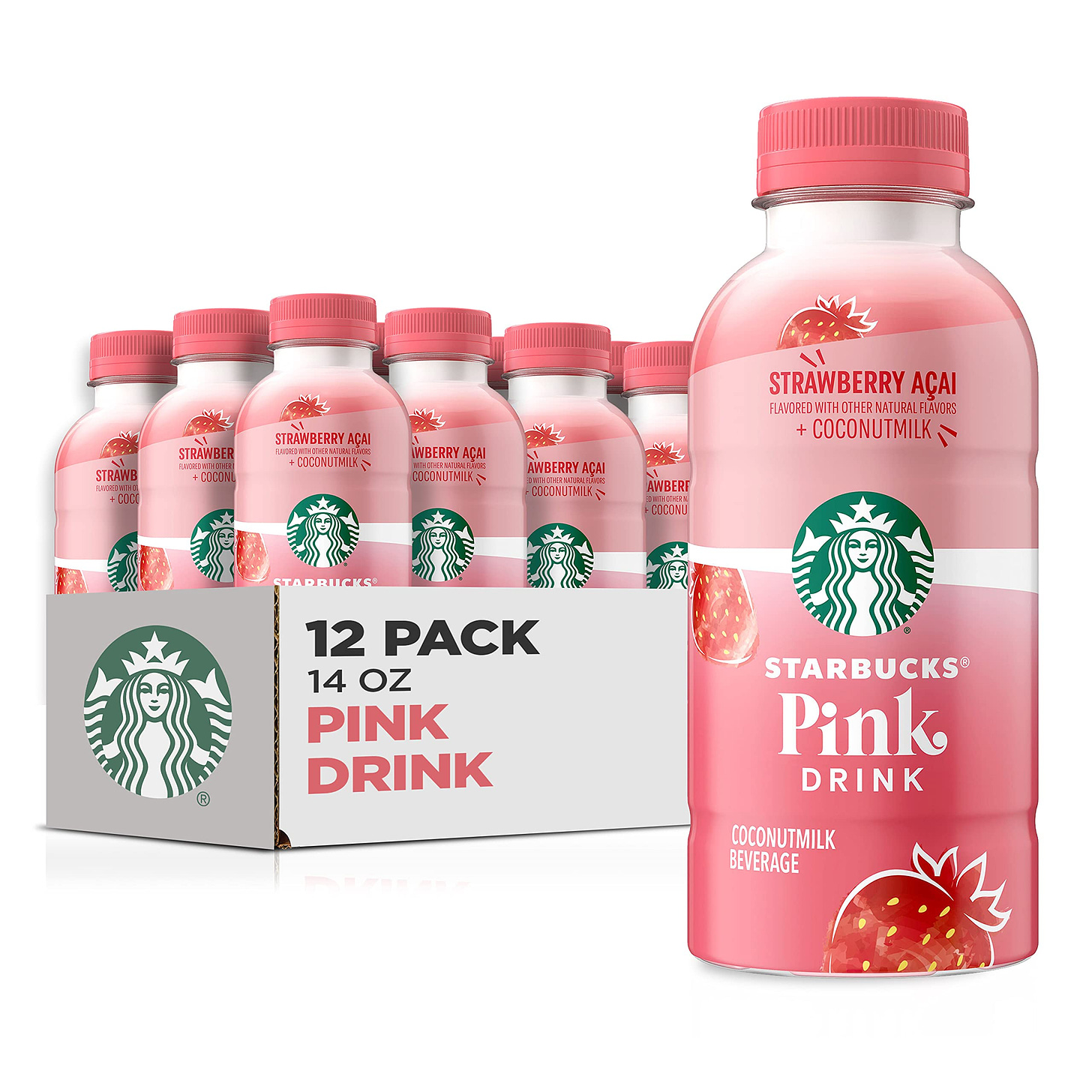 Amazon.com : Starbucks Pink Drink, Strawberry Acai with Coconut Milk, 14oz  Bottles (12 Pack) : Everything Else