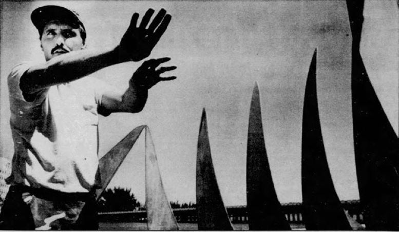 Figure 1: John Raimondi inspecting installation on April 30, 1987. Courtesy of the Miami Herald.