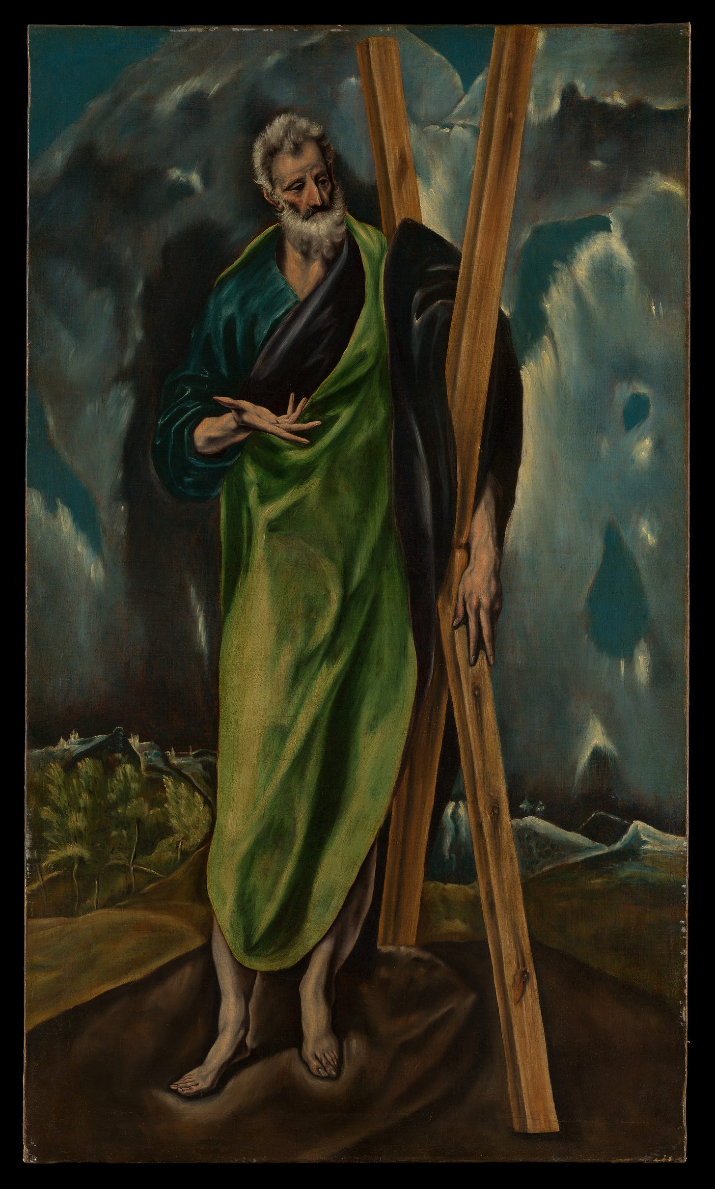 Saint Andrew, Workshop of El Greco (Domenikos Theotokopoulos) (Greek, Iráklion (Candia) 1541–1614 Toledo), Oil on canvas