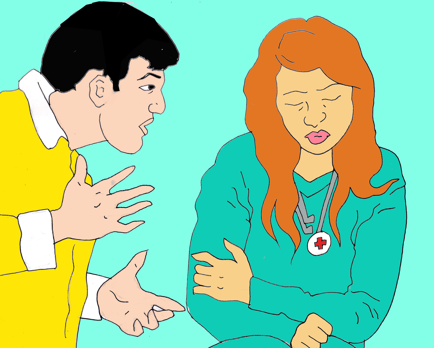 Drawing of a man nagging his female partner.