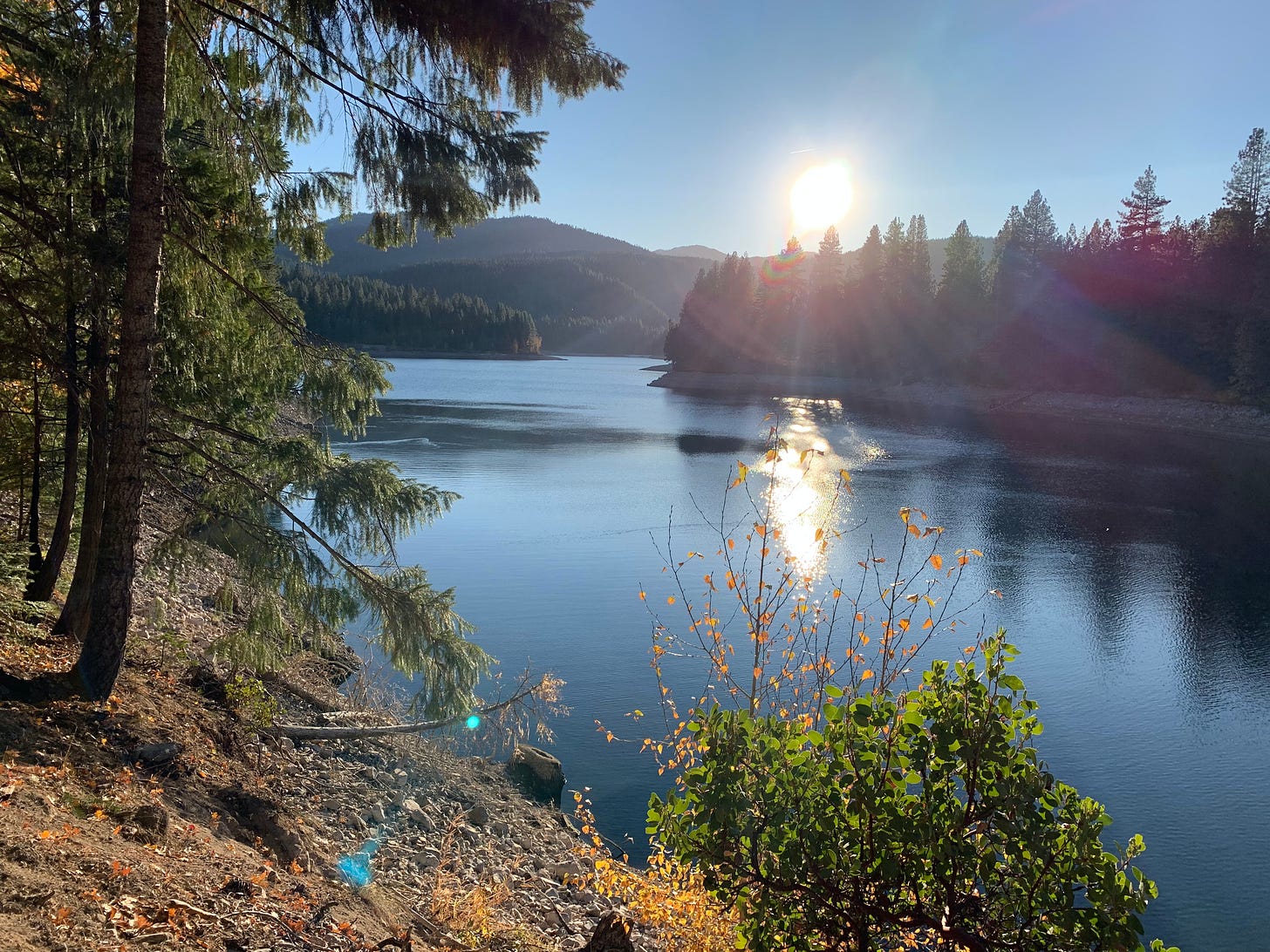 A lake with sunlight streaming in