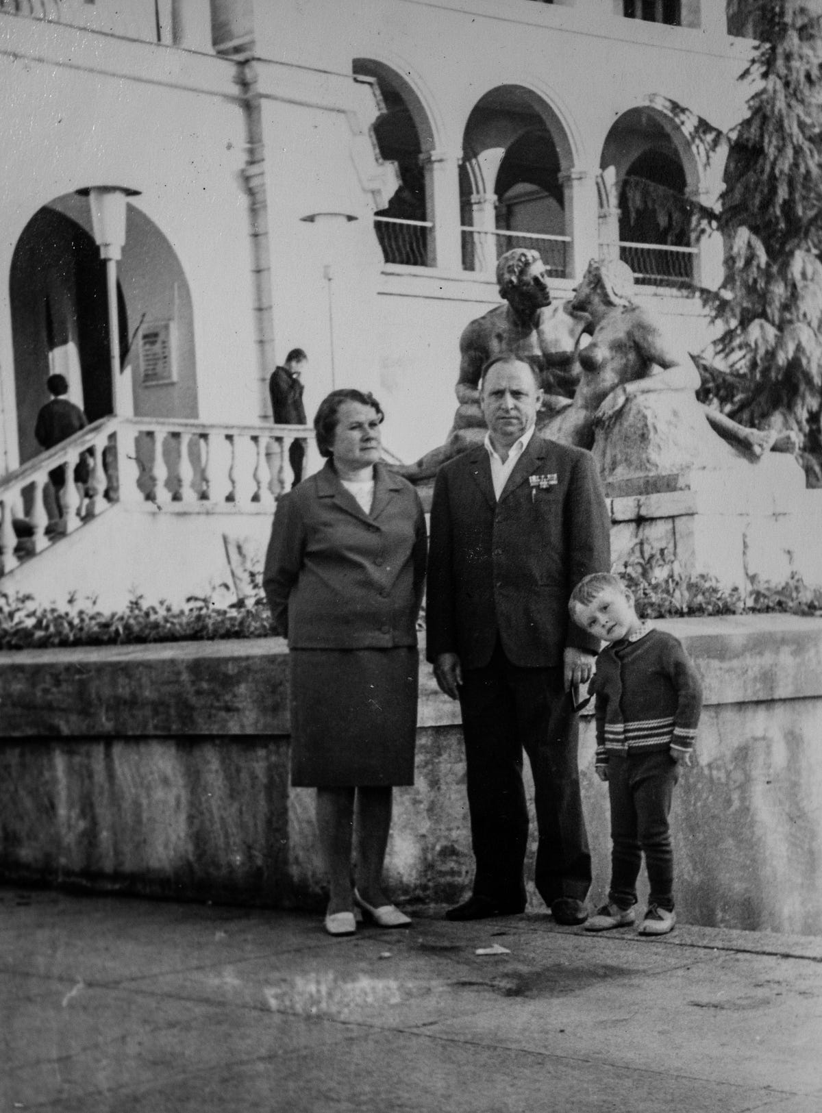 Father, mother and son in an old photo Father, mother and son in an old photo