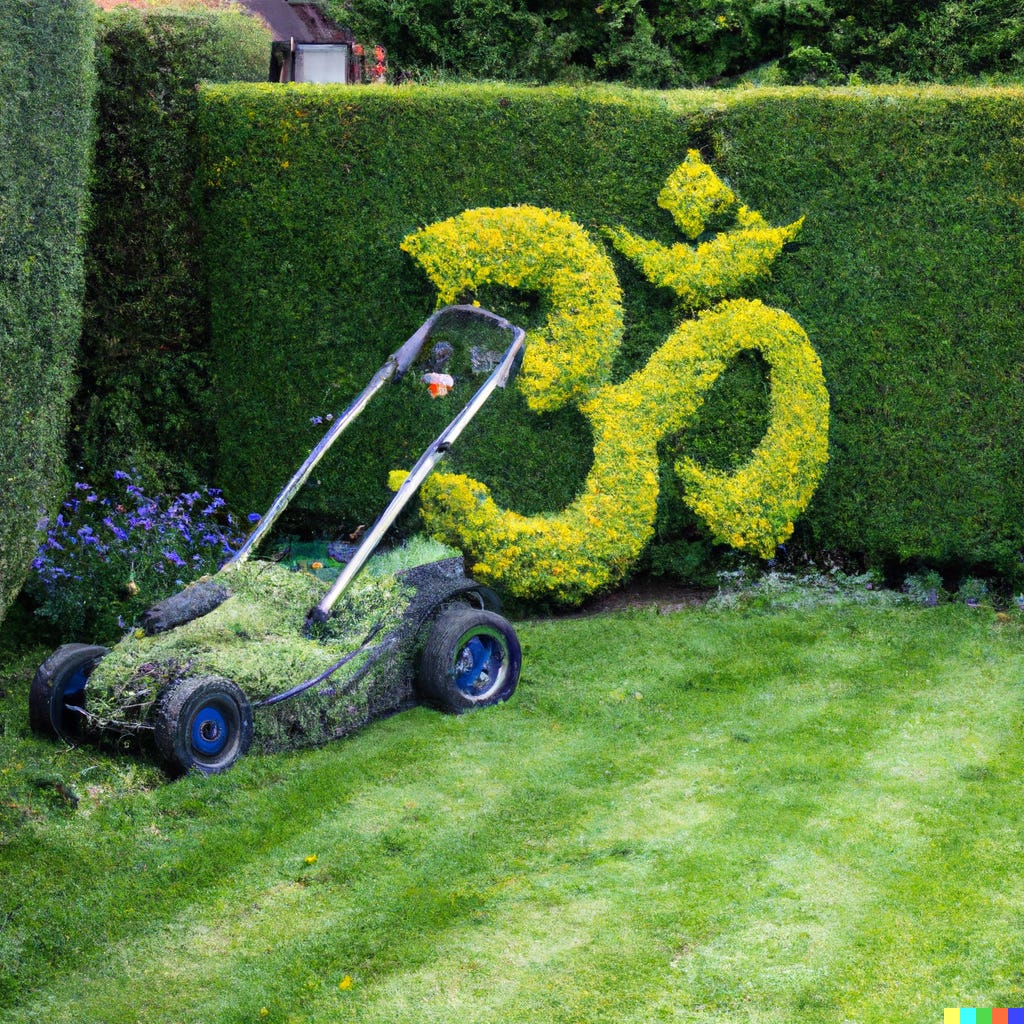 Lawnmower with Om sign.