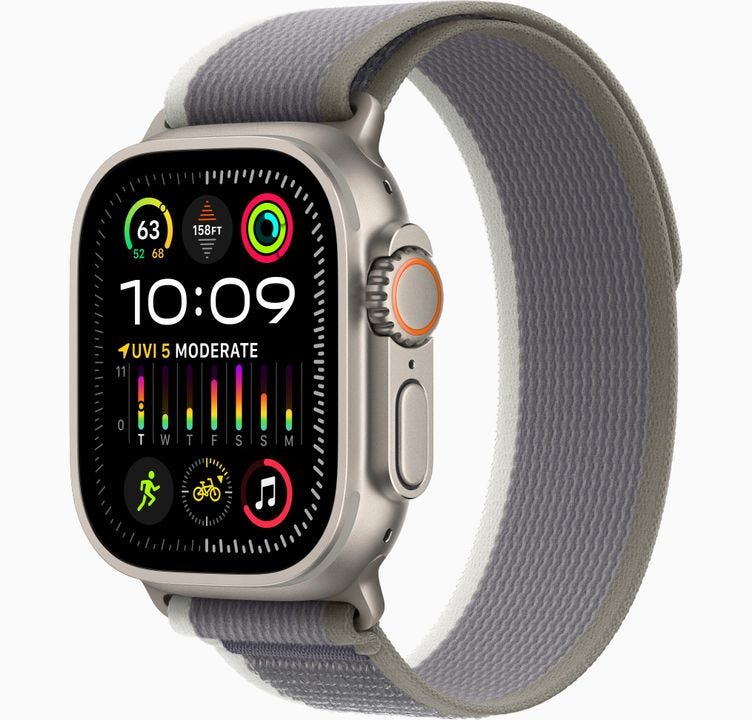Buy Apple Watch Ultra 2 GPS + Cellular, 49mm Titanium Case with Green/Gray  Trail Loop - S/M - Apple